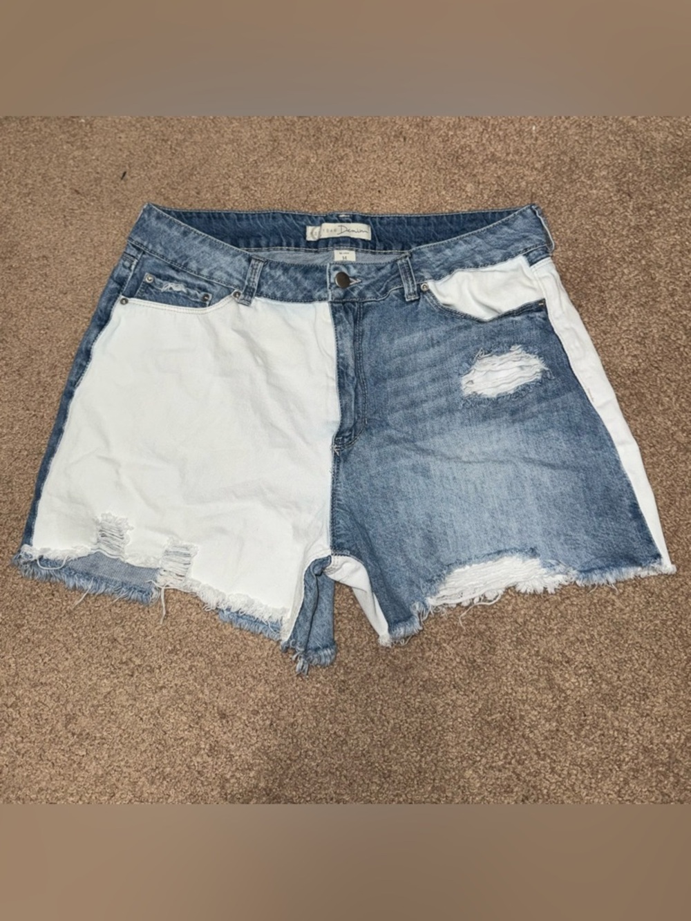 Two-Tone White and Blue Denim Jean Shorts